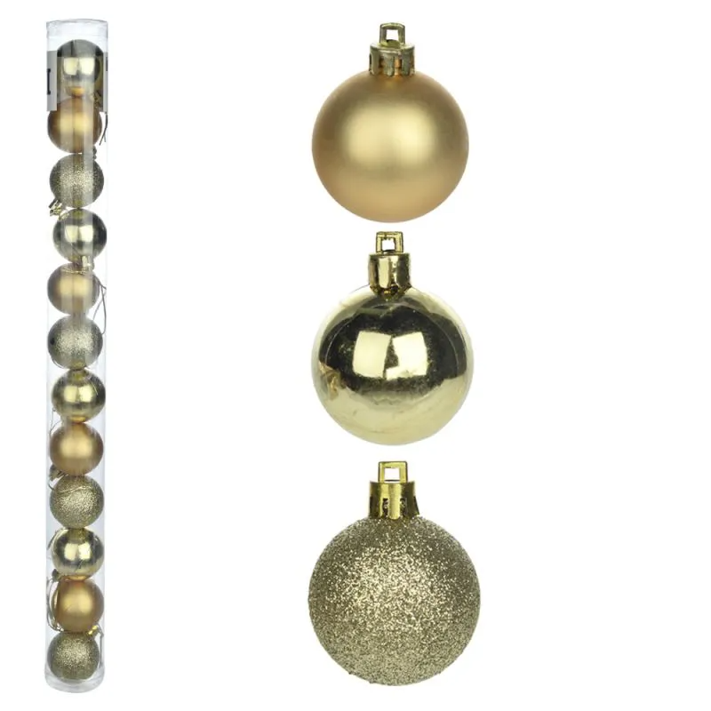 Bola de Natal Mista com 12 Dourado 3cm Florarte
