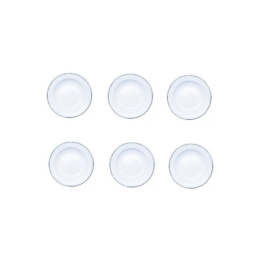 Jogo de 6 Pratos Fundo Rústico Esmaltado Branco Yangzi 22cm