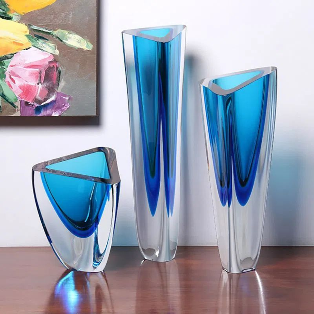 Cristal Murano Vaso Triangular 1 BIC N°3-T 8164 Cadoro Azul