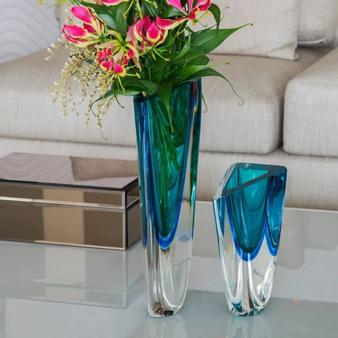 Cristal Murano Vaso Triangular 1 BIC N°3-T 8164 Cadoro Azul