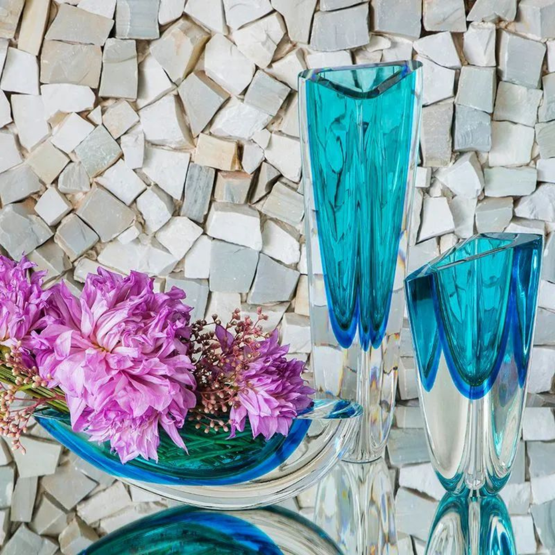 Cristal Murano Vaso Triangular 1 BIC N°3-T 8164 Cadoro Azul