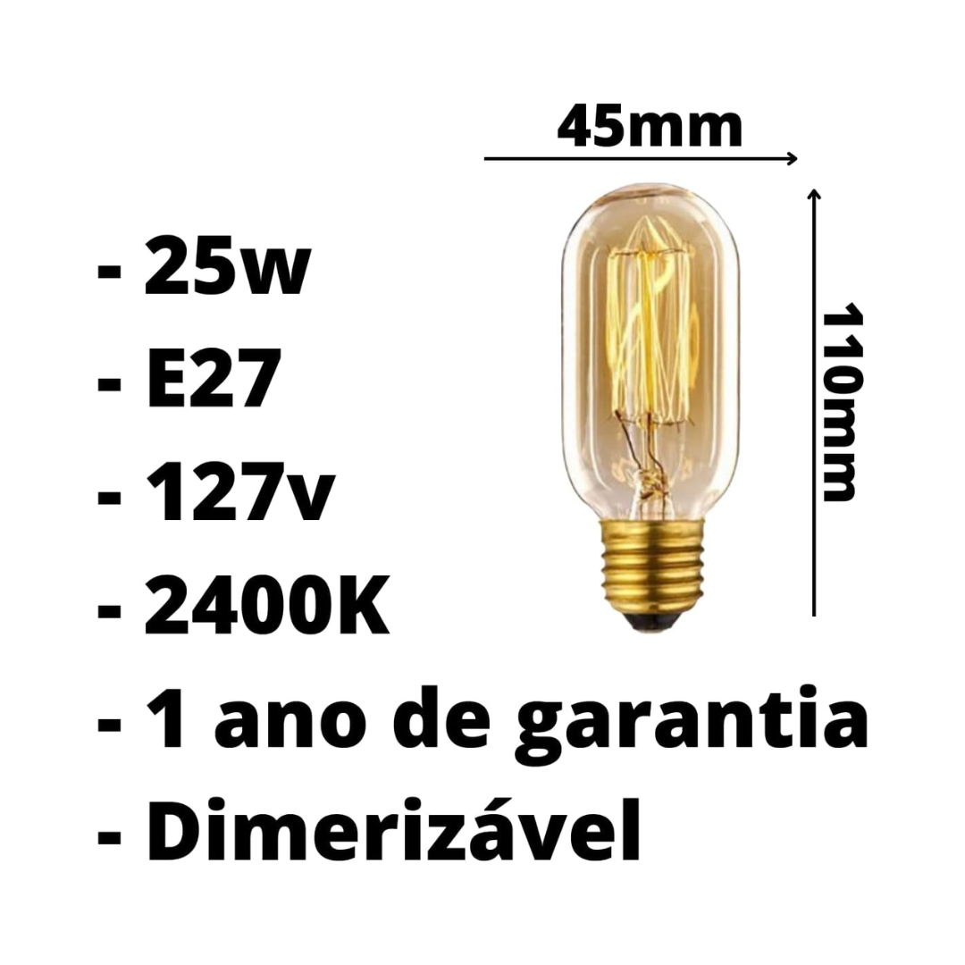 Lâmpada filamento de carbono T45 25W 127V GALAXY