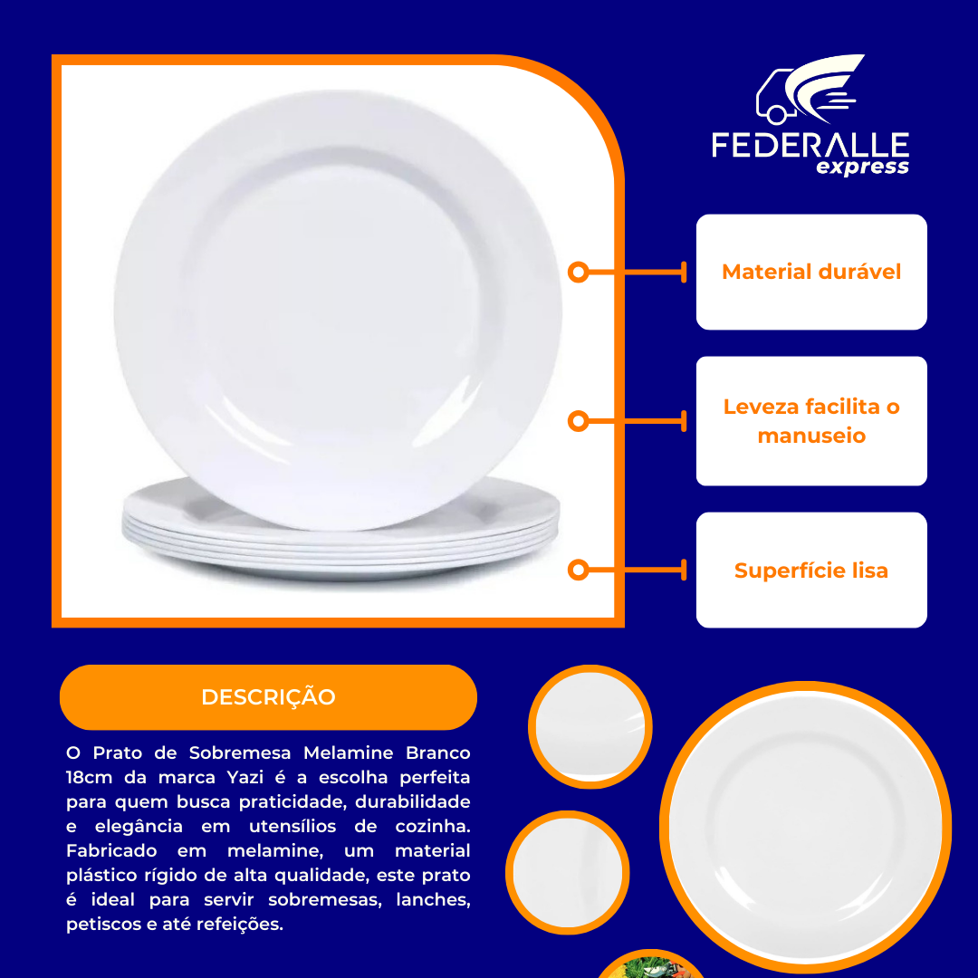 Prato de Sobremesa Melamine Branca 18cm Yangzi