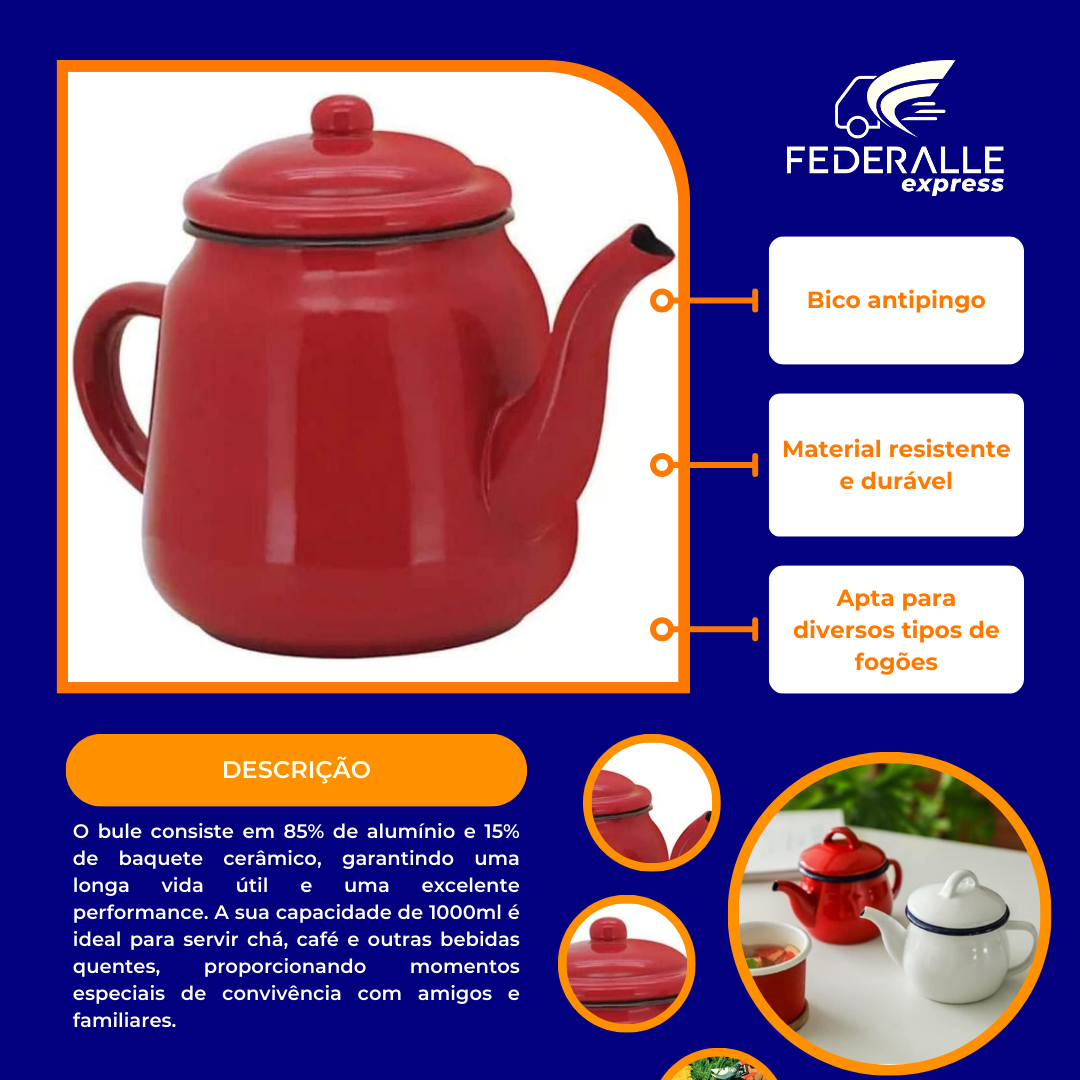 Bule Esmaltado Tradicional Vermelho 1L Yangzi
