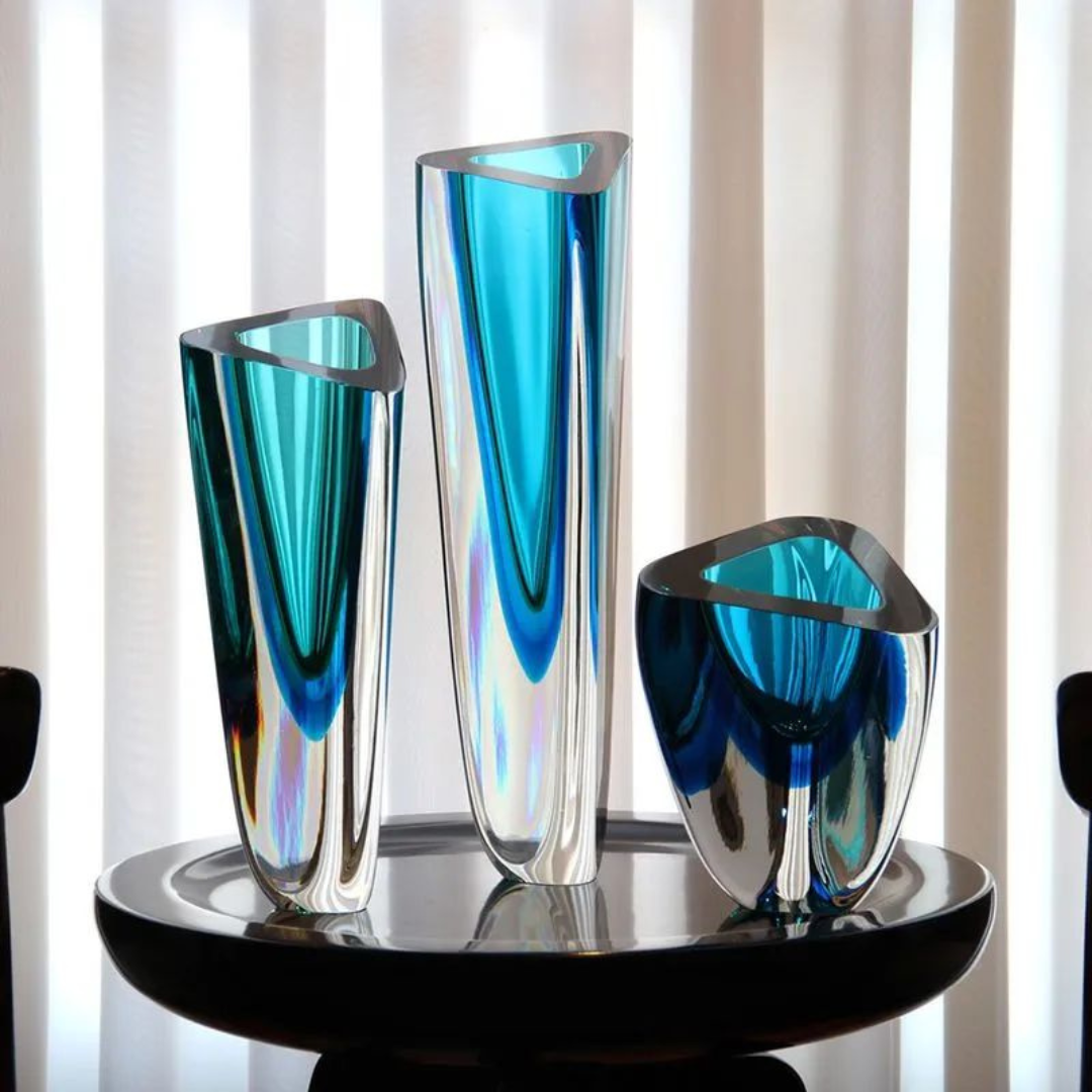 Cristal Murano Vaso Triangular 1 BIC N°3-T 8164 Cadoro Azul