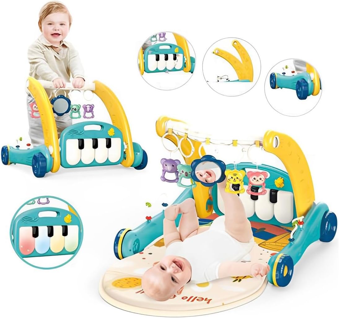 Andador Infantil 2 em 1 Piano Empurrador e Tapete