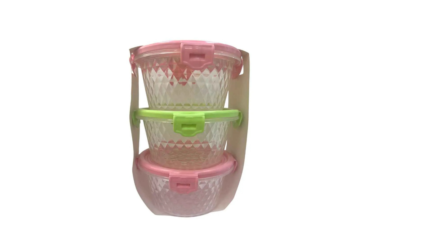 Kit 3 Potes Cristal Redondos 550mL Com Trava Porta Alimentos - Plasvale