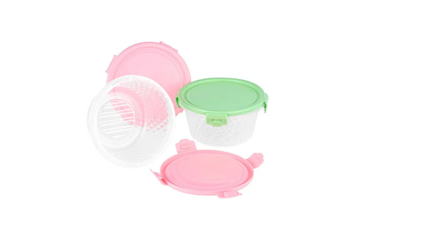 Kit 3 Potes Cristal Redondos 550mL Com Trava Porta Alimentos - Plasvale