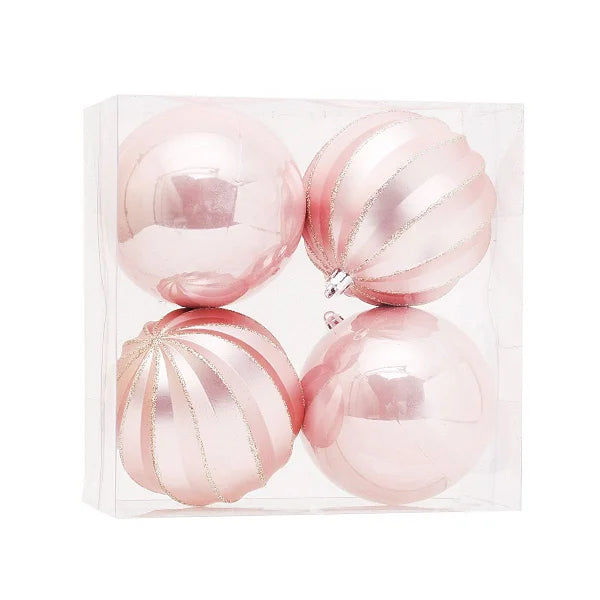 Bola de Natal Mista Perolada com 4 Peças Rosa 8cm Florarte