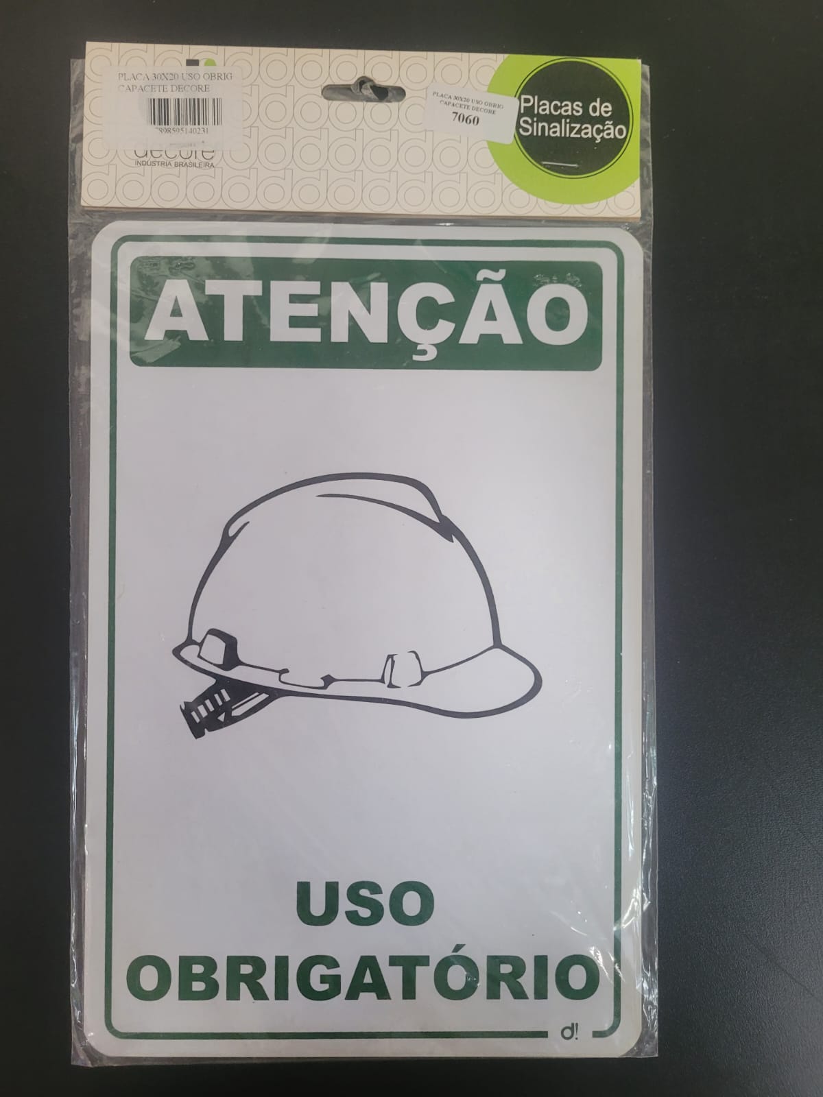 Placa 30X20cm Uso Obrigatório de Capacete Decore