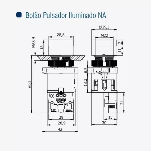 Botão Comando Impulso Iluminado Azul Soprano 220vca
