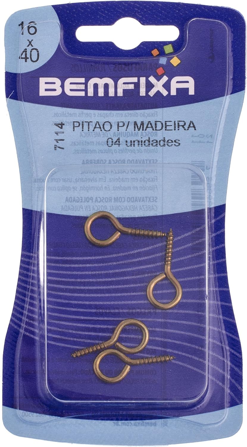 Cartela com 4 Pitões Bicromatizados para Madeira 16x40 Bemfixa