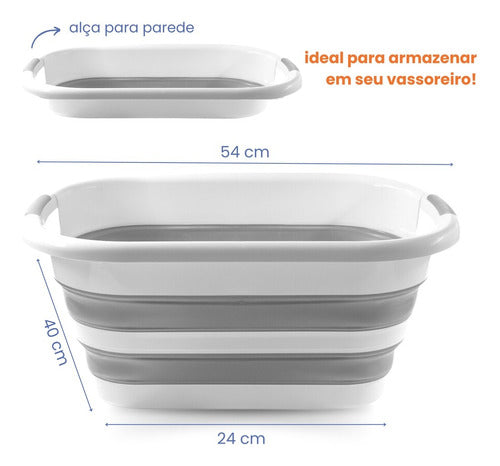 Cesto Retrátil Dobrável 26L Branco com Cinza Powermaid