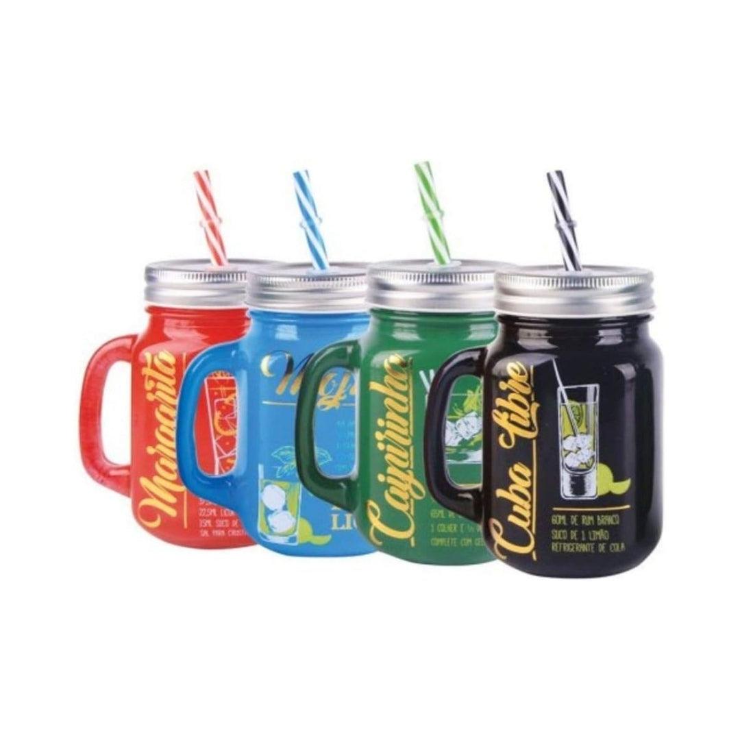 Caneca Jarrinha de Vidro 500ml c/ Tampa vintage para drinks - Federalle Express
