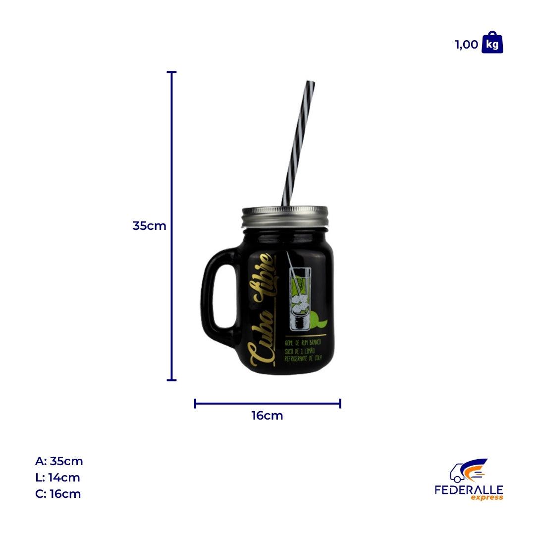 Caneca Jarrinha de Vidro 500ml c/ Tampa vintage para drinks - Federalle Express