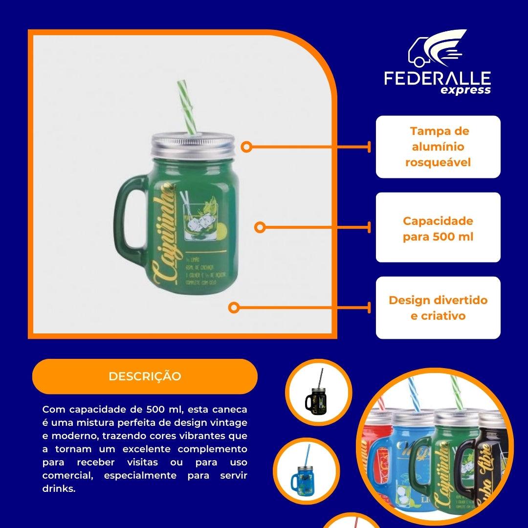 Caneca Jarrinha de Vidro 500ml c/ Tampa vintage para drinks - Federalle Express
