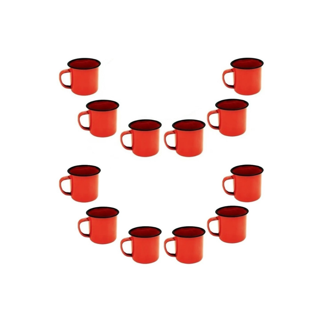 Jogo de 12 Canecas Esmaltadas Tradicional 5cm Vermelho Yangzi