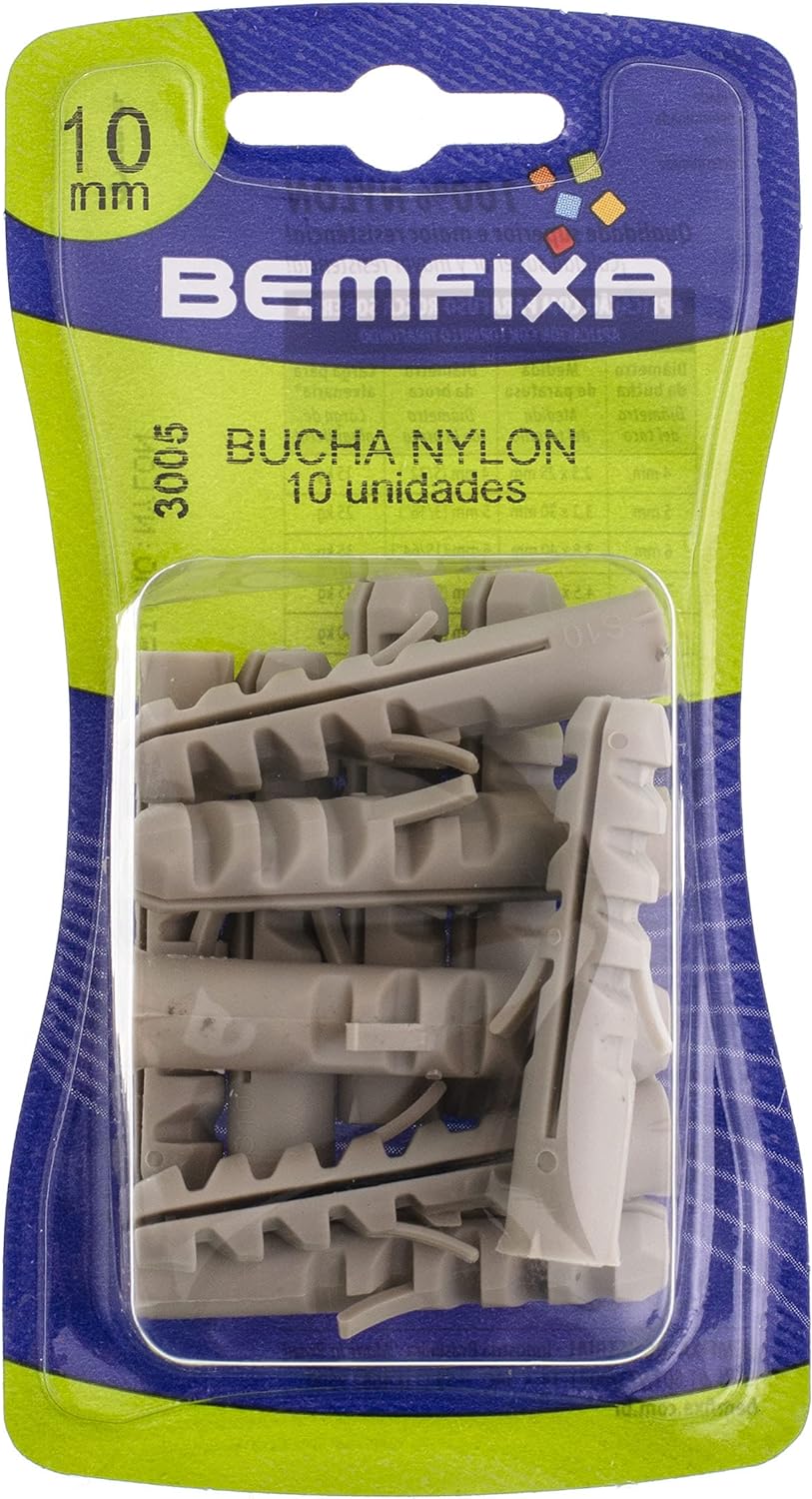 Bucha Nylon 10mm Cartela Com 20 unidades -Bemfixa
