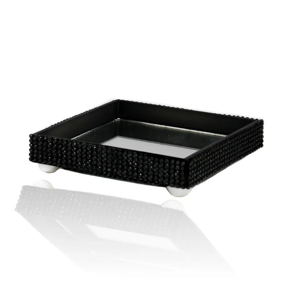 Bandeja Pequena em MDF Preta com Strass Kailash