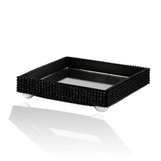 Bandeja Pequena em MDF Preta com Strass Kailash