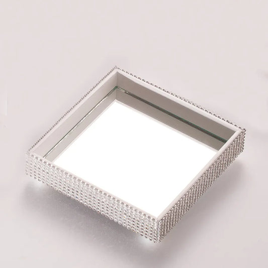 Bandeja Pequena MDF com Strass Prateada Kailash