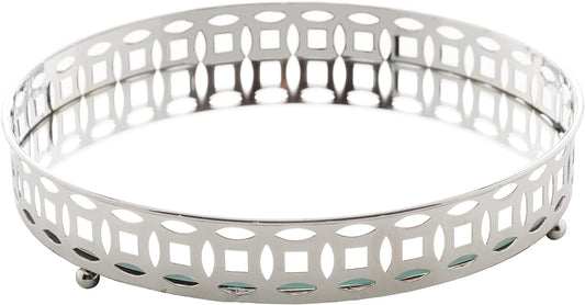 Bandeja Metal com Espelho Singapura Prateada 20x4cm Lyor