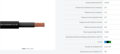 Cabo Flex Gteprom Hepr 16,0mm 1KV Preto 1Metro Cobrecom