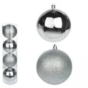 Bola de Natal Mista Perolada c/4 Peças Prata 8cm Florarte