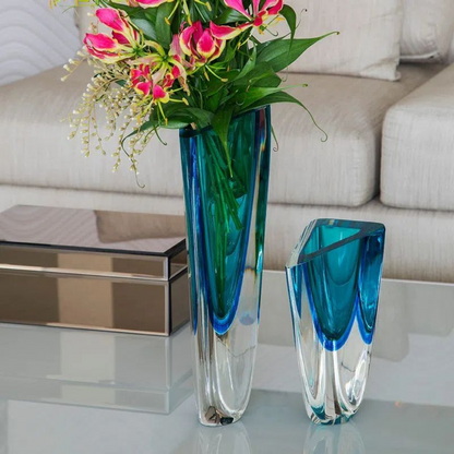 Cristal Murano Vaso Triangular 1 BIC N°3-T 8164 Cadoro Azul