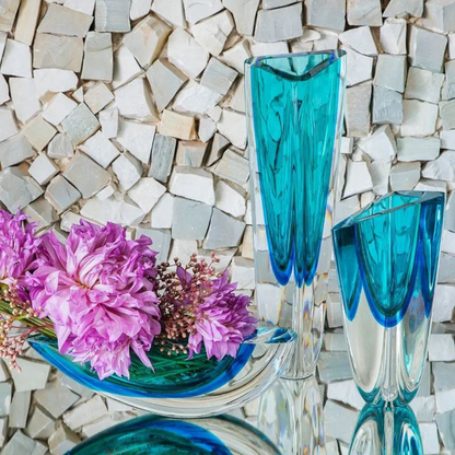 Cristal Murano Vaso Triangular 1 BIC N°3-T 8164 Cadoro Azul