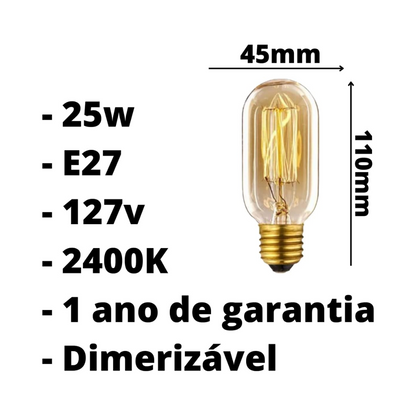 Lâmpada filamento de carbono T45 25W 127V GALAXY