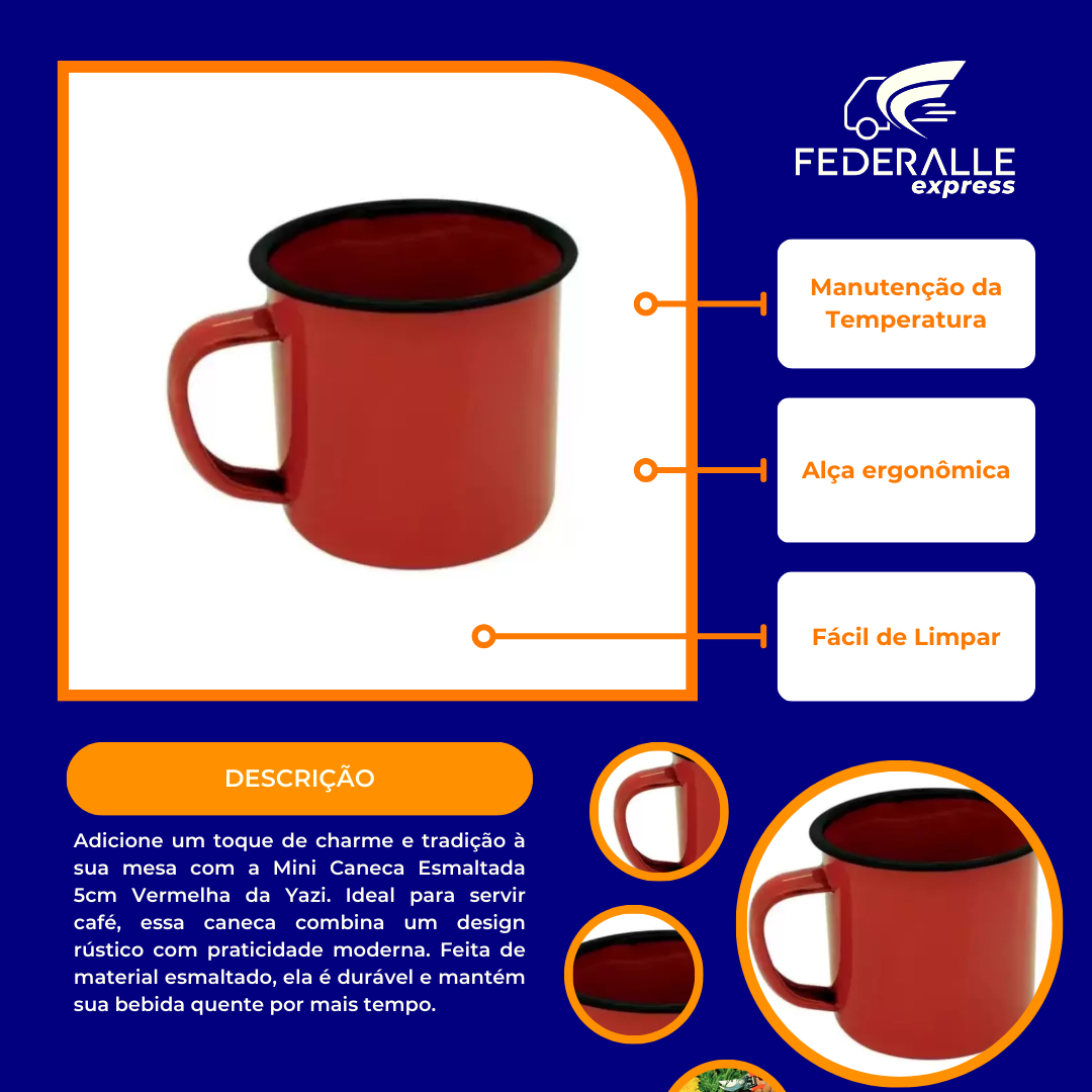 Caneca Esmaltada Tradicional 5cm Vermelho Yangzi