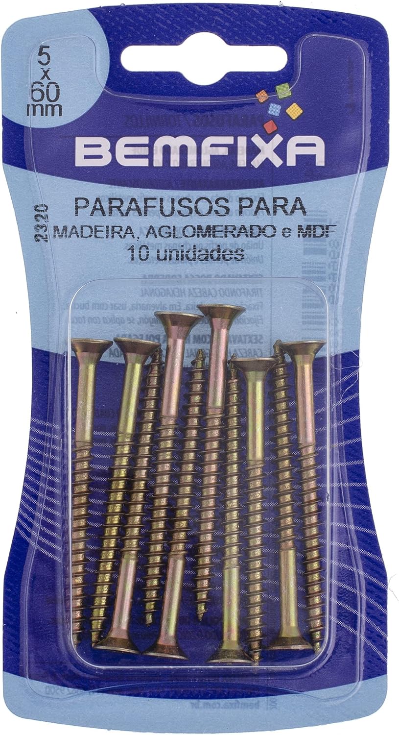 Parafuso Para Madeira e MDF 5 x 60mm CPA 10pçs - Bemfixa