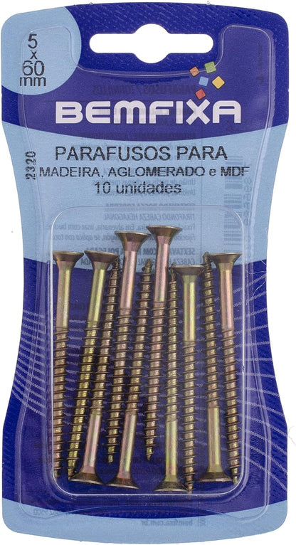 Parafuso Para Madeira e MDF 5 x 60mm CPA 10pçs - Bemfixa