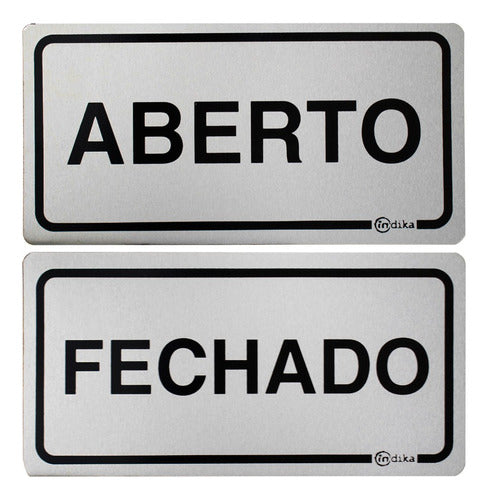 2 Placas Sinalizadora Alumínio Adesivo - Aberto E Fechado Cor Aberto / Fechado