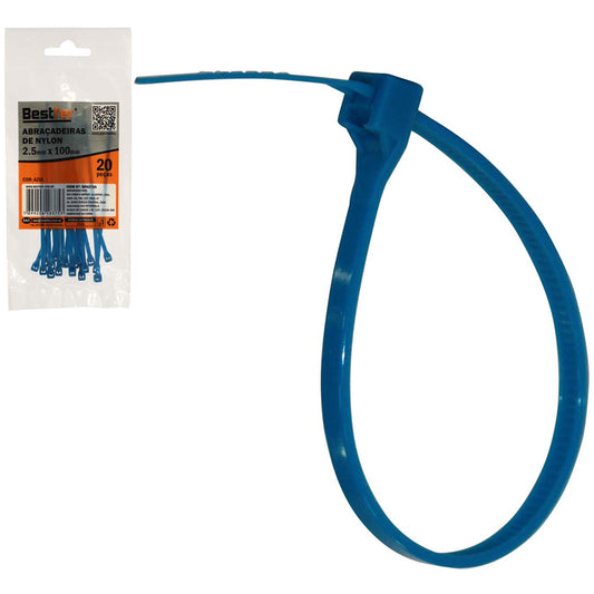 Abraçadeira de Nylon 20 Peças 2.5mmx100mm Azul Bestfer
