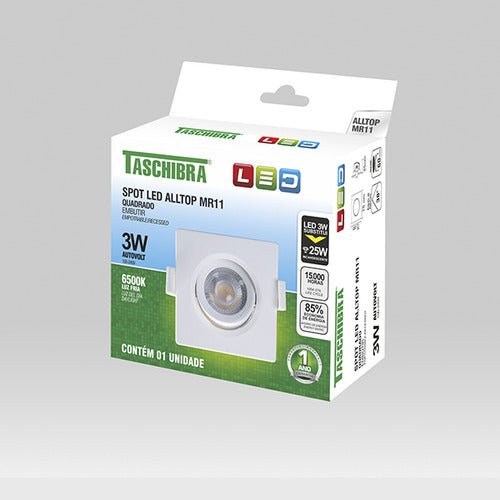 Spot Led De Embutir Quadrado 6500k Taschibra 3w