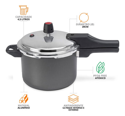 Panela de Pressão Multiflon Grafite 4,5L Fechamento Externo