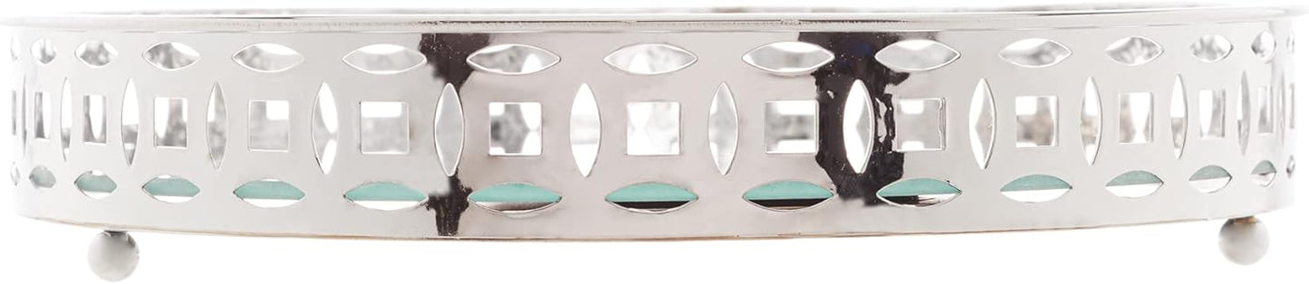 Bandeja Metal com Espelho Singapura Prateada 20x4cm Lyor