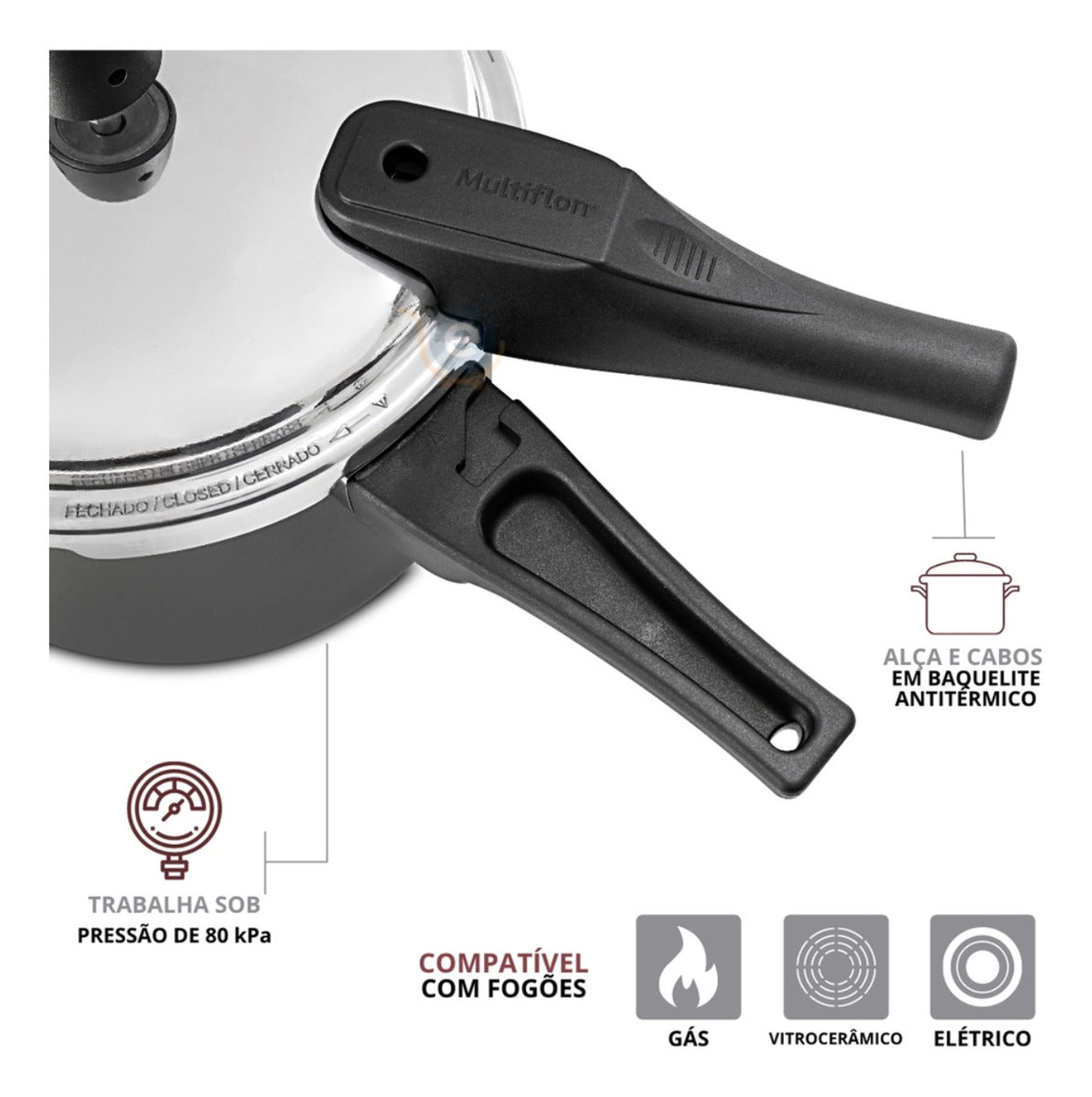 Panela de Pressão Multiflon Grafite 4,5L Fechamento Externo