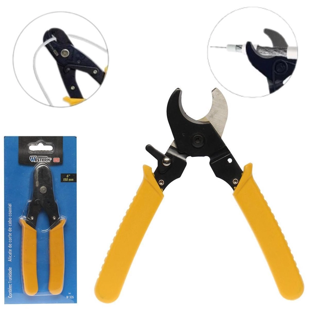 Alicate Corte Cabo Coaxial Descascador Western W-326 Amarelo