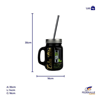 Caneca Jarrinha de Vidro 500ml c/ Tampa vintage para drinks - Federalle Express